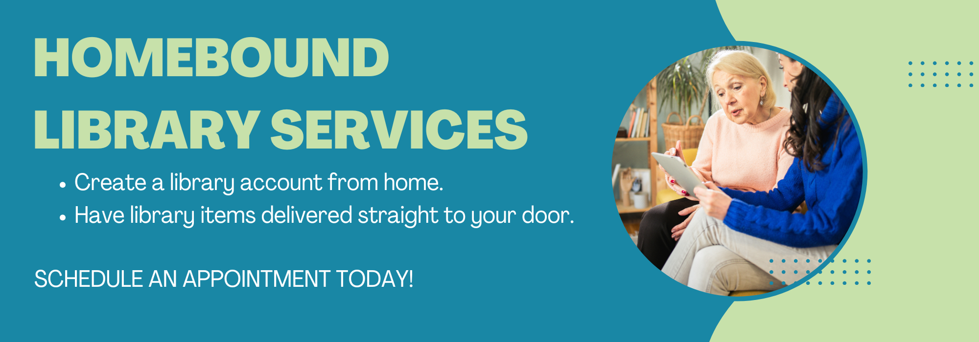 Homebound Library Services. Create a library account and have items delivered to your door. outreach@troylibrary.org