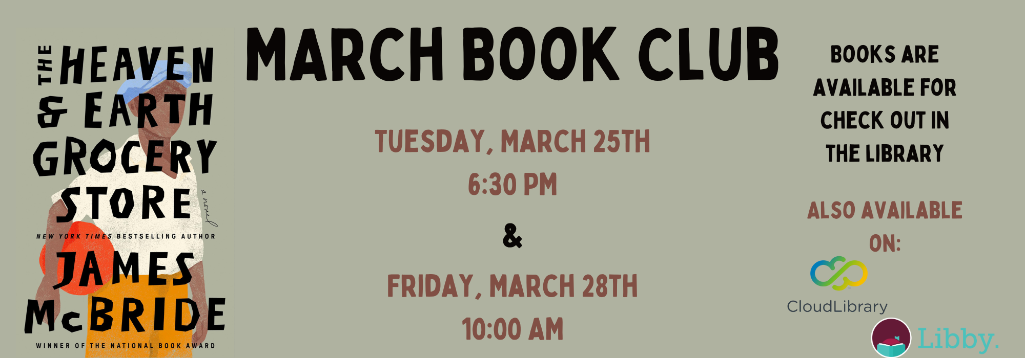 March Book Club on March 25th and March 28th